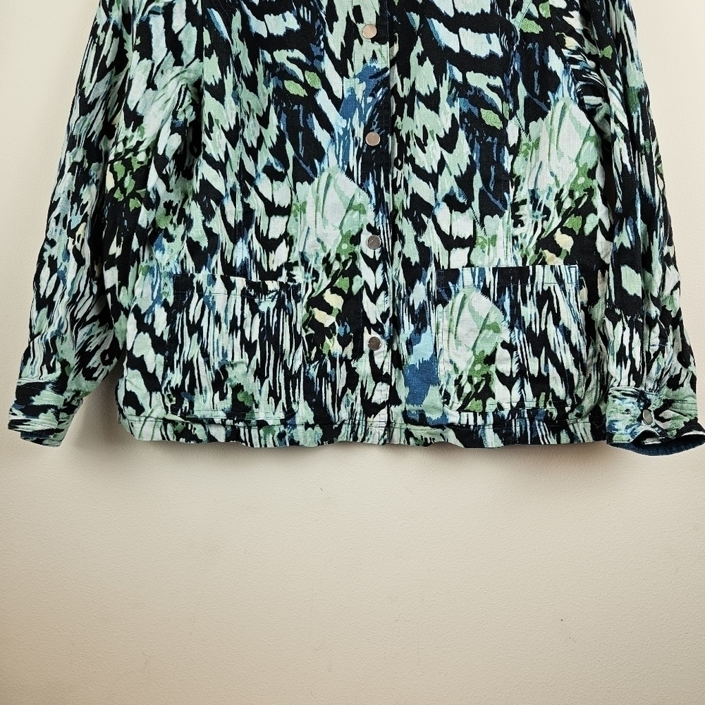 Chicos Reversible Solid To Print Jacket Linen Ble… - image 4